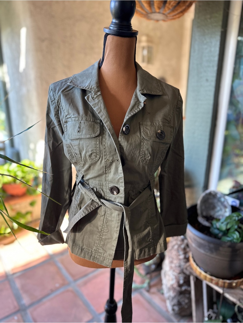 Caslon Olive Utility Belted Jacket